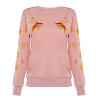 Female Christmas Theme Embroidered Long Sleeve Sweatshirt