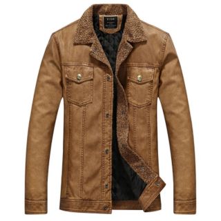 Mens Authentic Turndown Collar Padded Faux Leather Jacket Coat Formal Attire Motorcyle Sweater