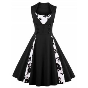 Vintage Floral Print Prom Swing Pin Up Dress