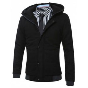 Mens Authentic Fleece Pullover Long sleeve Jacket Hooded Rib Zip-Up Jacket Sweater Detachable Hood
