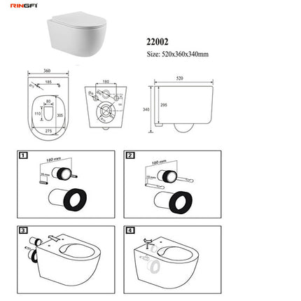 Luxury Marble Design Hanging Toilet Bowl Soft Closed Seat Cover
