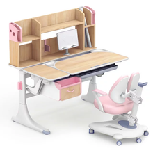 Cargar imagen en el visor de la galería, Standard size children bedroom furniture wooden study table for Kids and chair set - Pink
