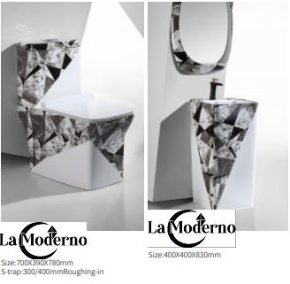 Toilet Set Bathroom Accessories White, Gray and Black Electroplated Porcelain Choice of Stand-alone Sink or Deck Sink