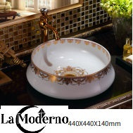 Golden Aura Porcelain Sink Round Countertop Design with Luminous Gold