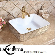 Porcelain bathroom accessories wash basin Square Pattern Gold