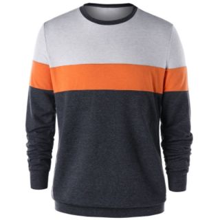 Mens Longsleeve Jacket Pullover Sweater SweatshirtColor Block Ringer Sweatshirt