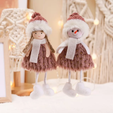 Set of 10 Christmas tree doll ornaments with snowman, elf, and deer characters used as hanging decorations for Christmas tree and home decor
