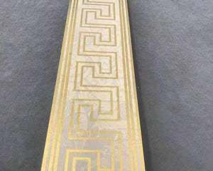 White and gold Versace-inspired border tiles measuring 12x60cm, luxury edition mosaic design perfect for high-end spaces, 12 tiles included per box