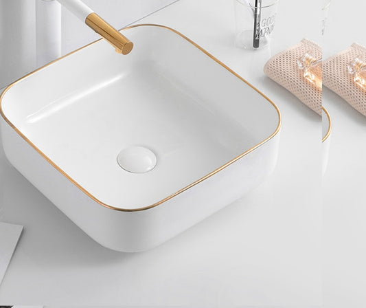 White Gold Lining Wash Basin Table Top Counter top