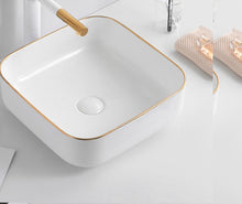 Загрузить изображение в средство просмотра галереи, White Gold Lining Wash Basin Table Top Counter top
