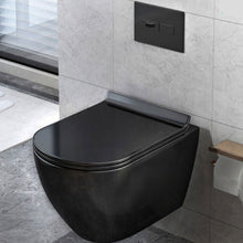 Загрузить изображение в средство просмотра галереи, Hanging Wall Mounted Toilet Bowl Black with Wall Push Buttons.
