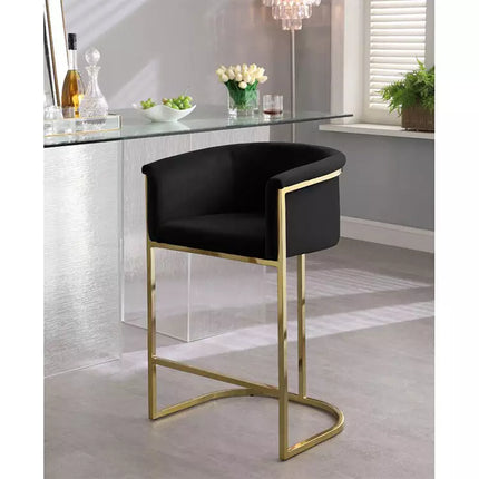 Luxuriöser Barhocker mit goldenen Metallbeinen, Frühstücksbarhocker mit Armlehnen, modernes Möbelstück 