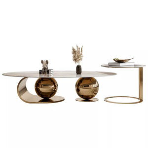 Italian Marble and Stainless Steel living room stainless steel designer oval marble combination coffee table