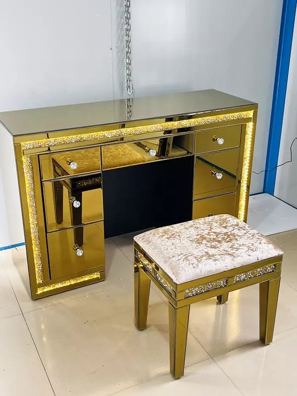 Modern Dressing Table for Bedroom with Mirror Gold Table Glass With drawer and Chair