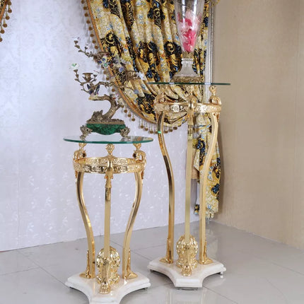 Medieval Home Hotel Decoration Golden Copper Flower Stand Interior furnishings Plant Clock Places Table