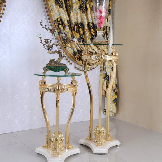 Medieval Home Hotel Decoration Golden Copper Flower Stand Interior furnishings Plant Clock Places Table