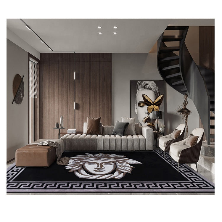 Luxury Carpet Black and White Wool Sink Rug
