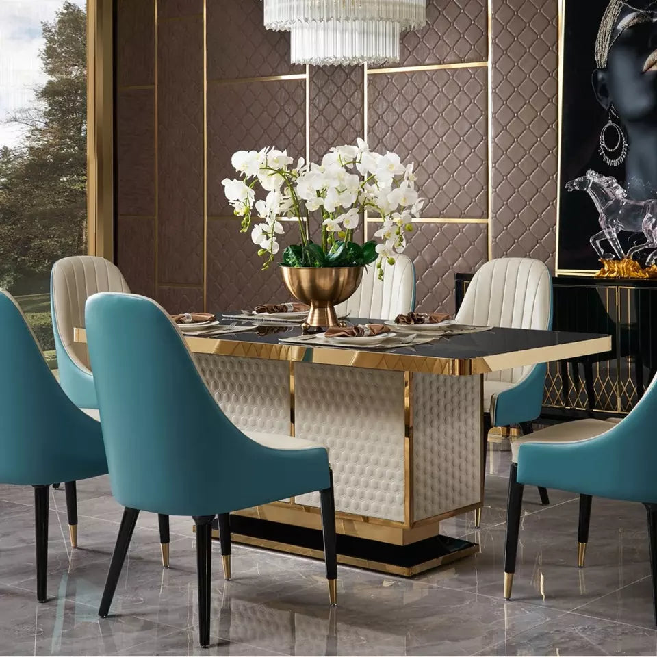 Luxury modern furniture wood and stainless steel dining room set