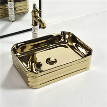 Lade das Bild in den Galerie-Viewer, golden art lavamanos lavabo face hand wash basin countertop gold color ceramic sink for bathroom
