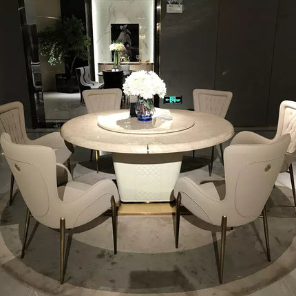 Luxury modern wood stainless steel leather material furniture sets dining room