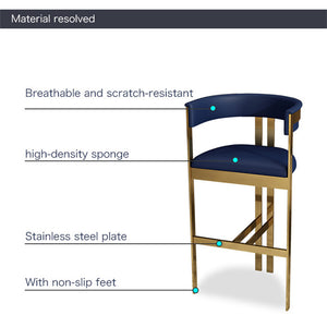 Modern gold swivel metal leather high chair furniture, gold chair stainless steel, stool bar metal