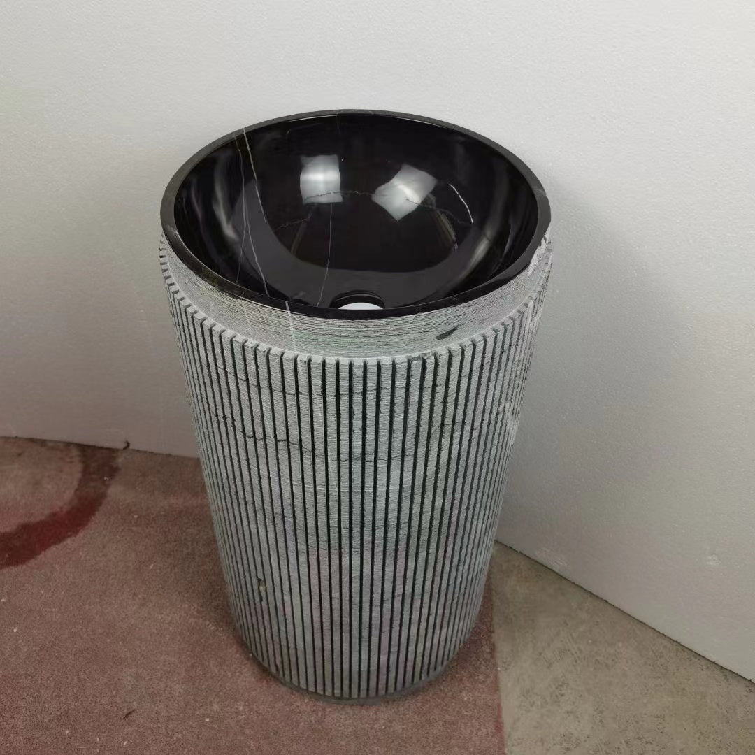 Black Marble color Unique design floor standing bathroom basin sink natural stone hand washing basin freestanding washbasin