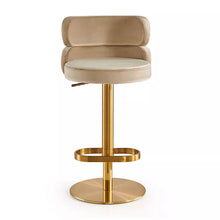 Lade das Bild in den Galerie-Viewer, Modern velvet gold stainless steel swivel adjustable bar stool chair luxury gold bar chair
