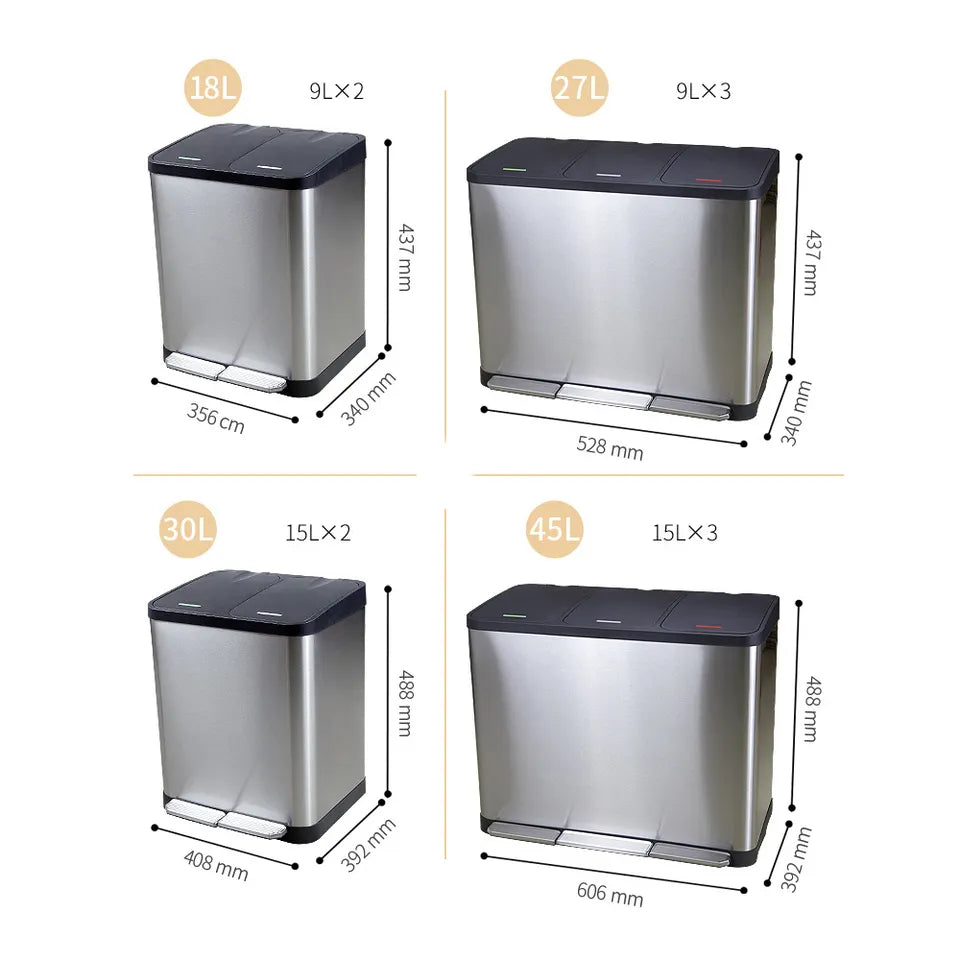 Stainless Steel Metal Hotel Room Waste Sorting Bin Pedal Dustbin