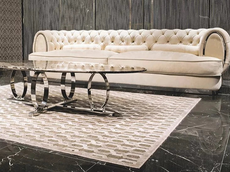 Luxury chesterfield sofa button tufted white leather royal sofa