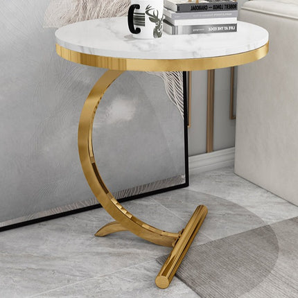 Beistelltisch im nordischen Stil aus Marmor, Edelstahl, goldfarben, mit abgerundeten Ecken