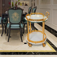 Lade das Bild in den Galerie-Viewer, European Elegant White Rock Slab Dining Cart Wedding Decoration Hotel Family Trolleys Luxury Golden Copper Dining Cart
