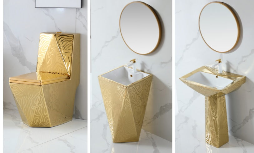 Luxury Toilet Bowl with Wash Basin Gold Zebra Design