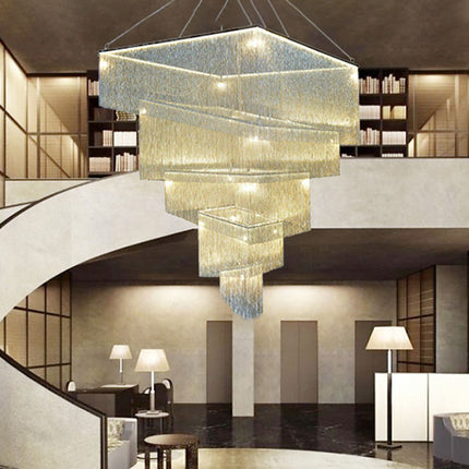 Moderne Loft-Lampe, modische Silberdrahtbeleuchtung, große, luxuriöse Kronleuchter für Hotels