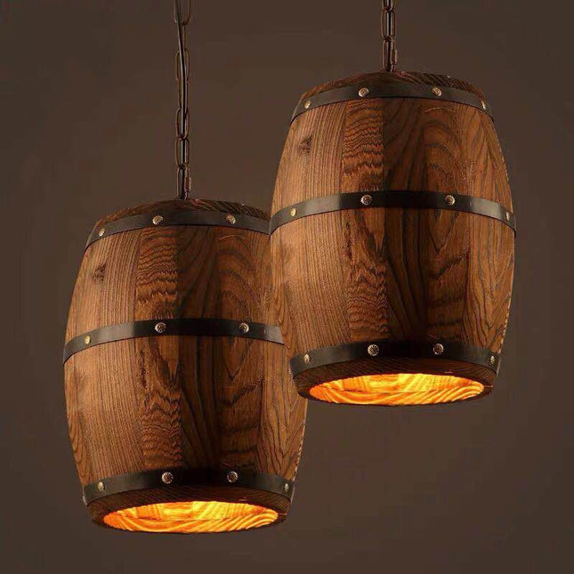 Industrial Rustic Vintage LED Retro Hanging Cask Wooden Wine Barrel Bucket Lamp Chandelier Pendant Lights for Bar
