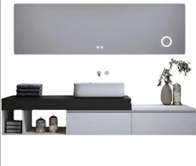 Load image into Gallery viewer, Wall Mounted White Floating Vanity Cabinets and Black Sink
