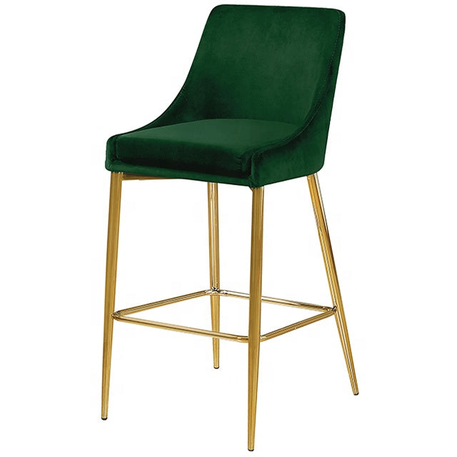 Modern gold stainless steel metal velvet bar stool