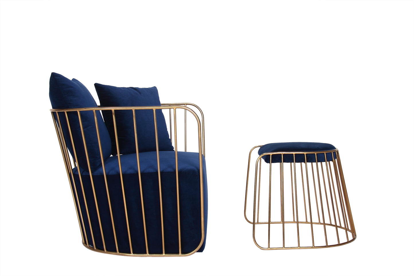 Modern Hotel Metal Gold Brides Veil Lounge Chair and Ottoman