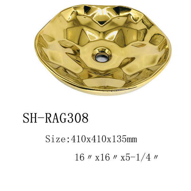 Luxury ceramic gold floral design table top art wash basin bathroom sink