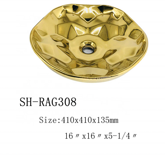 Luxury ceramic gold floral design table top art wash basin bathroom sink