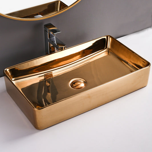 Countertop mounted rectangle rose gold luxury sink bathroom vanity basin