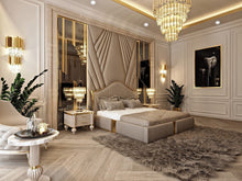 Load image into Gallery viewer, Modern Italian designer hotel bedroom furniture golden luxury bed room set stainless steel king and queen size beds
