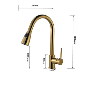 New Design Golden Kitchen Faucets Silver Single Handle Pull Out Kitchen Tap Single Hole Handle Swivel 360 Degree kitchen faucet