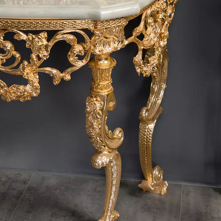 Luxurious European Palace Style Antique Marble Surface Golden Copper Console Hotel Lobby Matching European Style Wall Painting