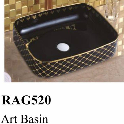 Basin Black and Gold Electroplated Porcelain Rectangular Shape Luxury Edition