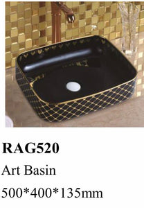 Hand and Face Washing Ceramic Art Sink Gold Colored Countertop Basin Bathroom Rectangular Porcelain Vessel