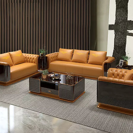 High Quality Post-moderen Luxury Leather Sofa Set Italian Wood Sectional Sofas Chesterfield Living Room Couch