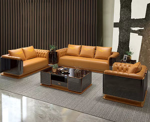 High Quality Post-moderen Luxury Leather Sofa Set Italian Wood Sectional Sofas Chesterfield Living Room Couch