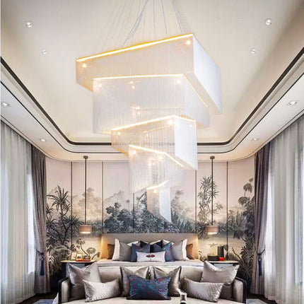 Moderne Loft-Lampe, modische Silberdrahtbeleuchtung, große, luxuriöse Kronleuchter für Hotels