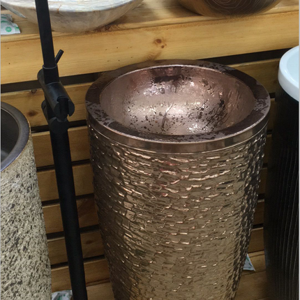 Rose Gold One Piece free standing Wash Basin Purple Gold Color Floor Standing Bathroom Basin