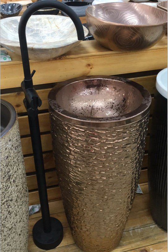 Rose Gold One Piece free standing Wash Basin Purple Gold Color Floor Standing Bathroom Basin